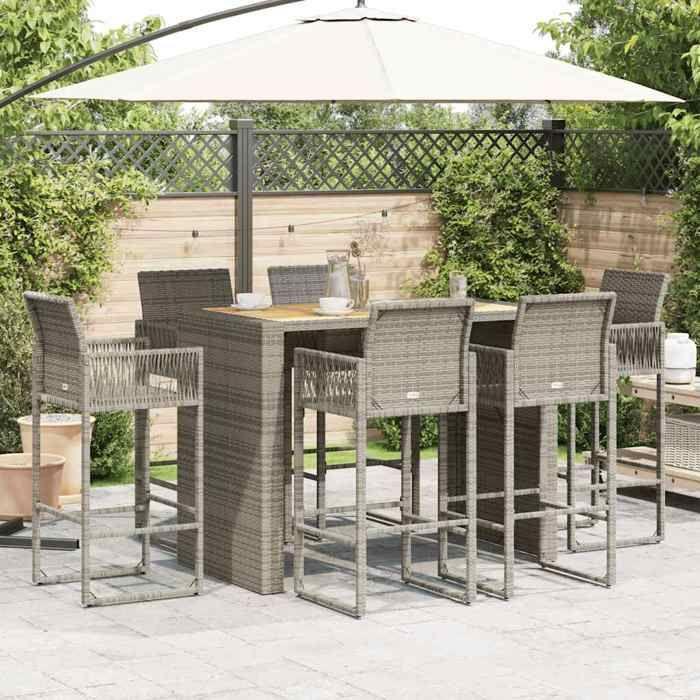 VidaXL Ensemble de bar de jardin 7 pcs sans coussins gris poly rotin, ensemble de table de bar, table et chaise de bar, 3328894
