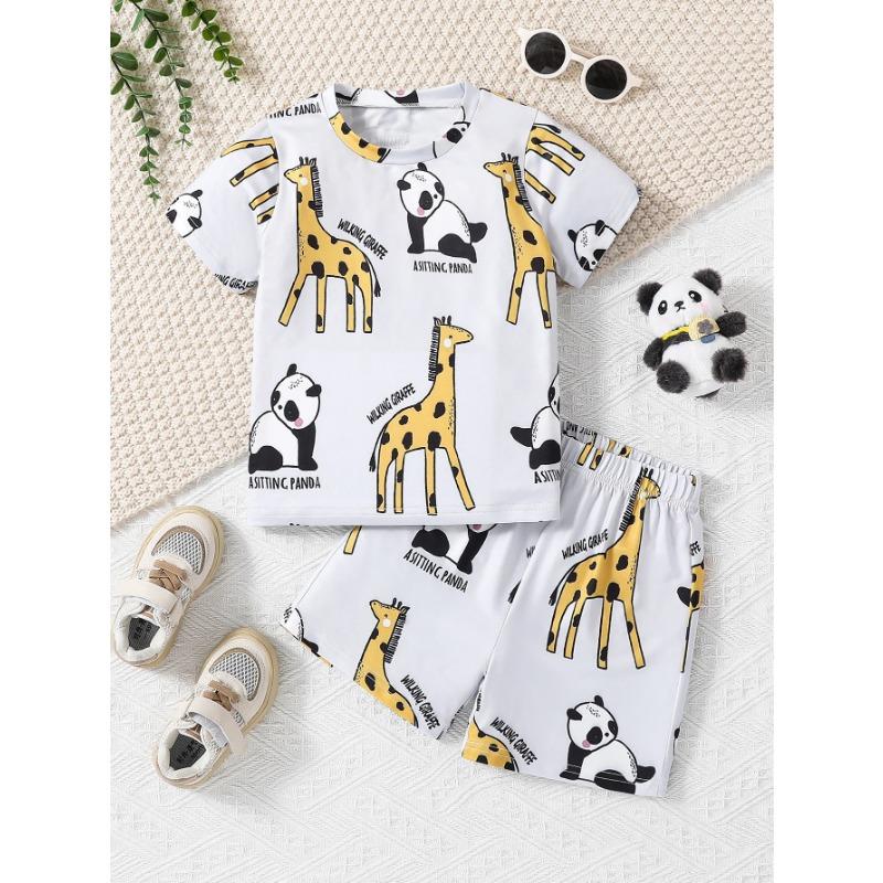 Directional Hot Selling Summer Boys Cool Dinosaur with Stars Printed Short-Sleeved Shorts Suit Abstract Style