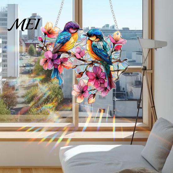 Acrylic Hanging Ornament Stained Glass Style Window Hanging, Colorful Sun Catchers for Wall Windows, Waterproof Decor Suncatcher with Chain Women Wife