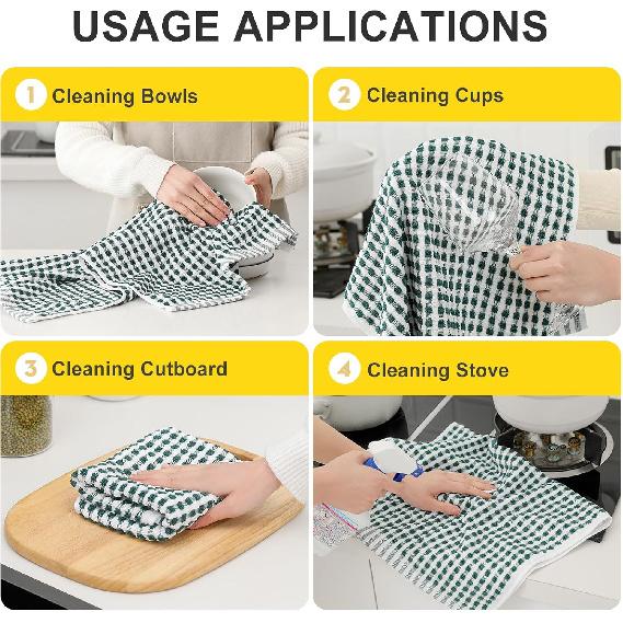 SALAS Cotton Dish Towels Cloths for Kitchen Drying Dishes, Lattice Terry Towels, Highly Absorbent Kitchen Cloths with Hanging Loop, 16‘’ x