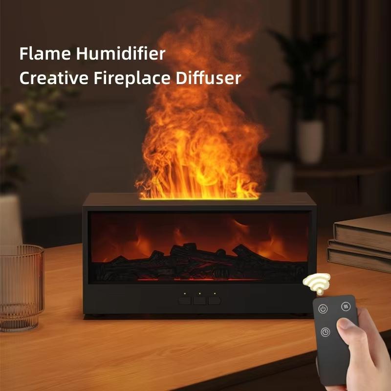Kreativer Kamin-Luftbefeuchter, wasserloser, automatisch abschaltender Aroma-Diffusor für ätherische Öle mit LED-Licht und Fernbedienung als Geschenk für zu Hause