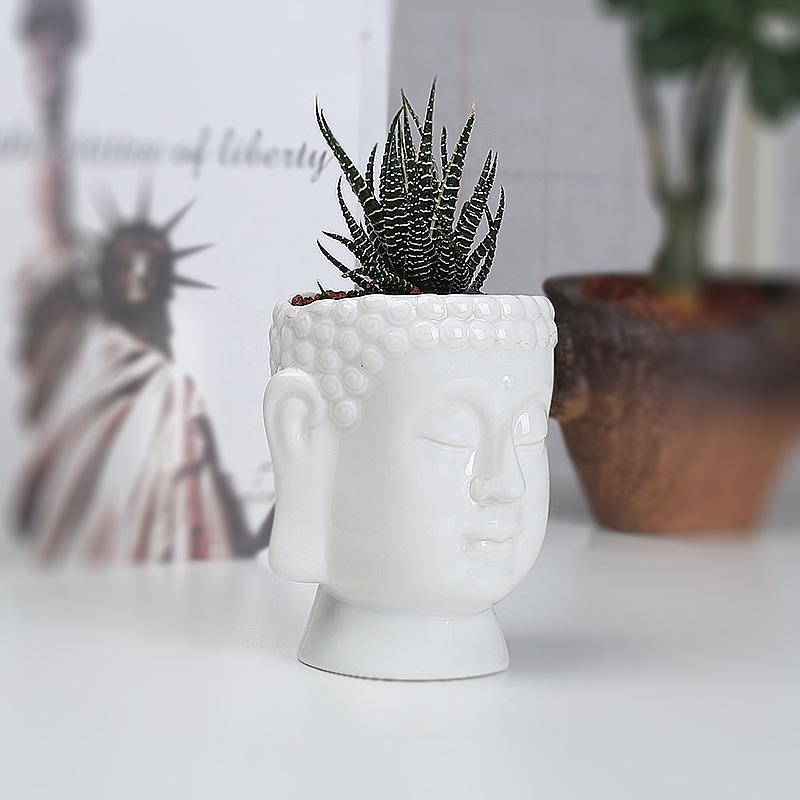 Ceramic Succulent Flower Pot White, Simple Desktop Creative Green Plant Buddha Flower Ornament White