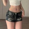 Low Rise Distressed Denim Shorts Women - Slim Fit High Stretch Ripped Mini Jeans Short Pants
