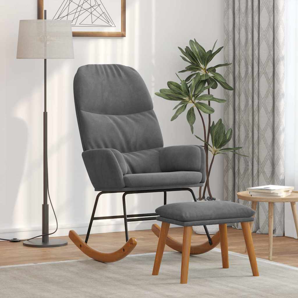 Rocking Chair with Footstool Dark Grey Velvet