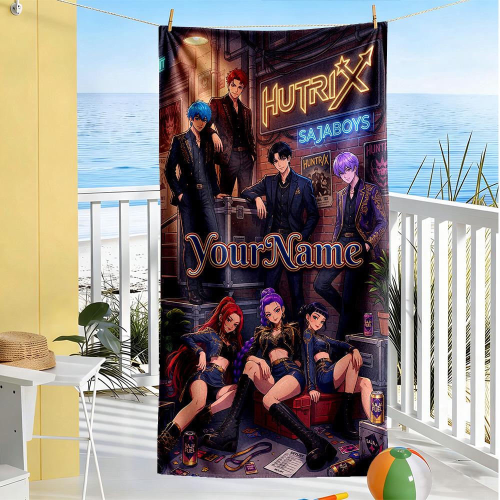 Demon Hunter Girls Customize Your Name Beach Towel Super Soft Microfiber Quickdry Fabric