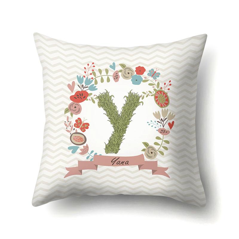 Polyester Pillowcase Car Decoration Home 26 English Letters Plant Wavy Print Pillowcase