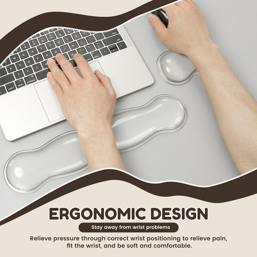 2Pcs Mouse Pad With Wrist Rest Silicone Keyboard Hand Rest Shock Absorption Keyboard Support Pad Ergonomic Mouse Handrest