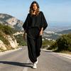 Completo da Donna Due Pezzi Set da Donna 2 Pezzi, Top Largo Girocollo Manica a Pipistrello e Pantaloni a Lanterna, Abbigliamento Estivo per Viaggi Vacanze con Tasche