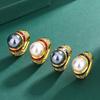 Hua Youmei Gold Plated Luxury Pearl Finger Ring Enamel Zircon Tahitian Grey