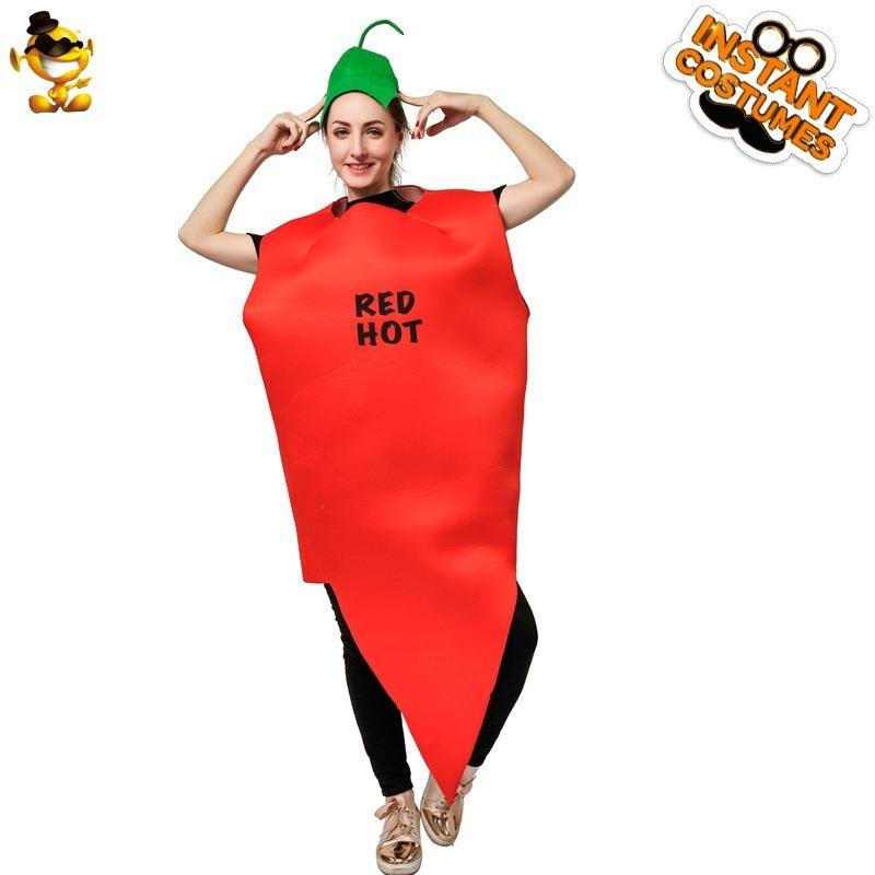 Halloween Costume Couple Red Pepper Jumpsuit with Hat Spoof Stage Role Party Suit