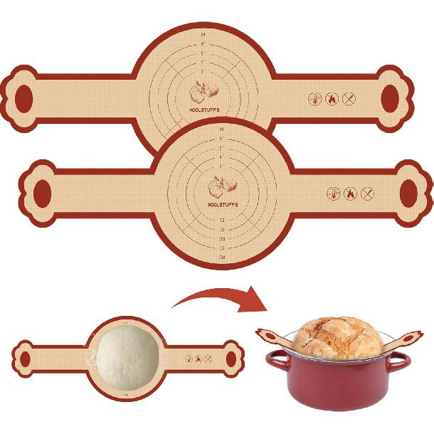 Silicone Sourdough Bread Sling Mat for Dutch Oven, 2 Pack Non-Stick & Easy Clean Reble sourdough mat, Easy and Stable to Transfer Sourdough Bread, красный