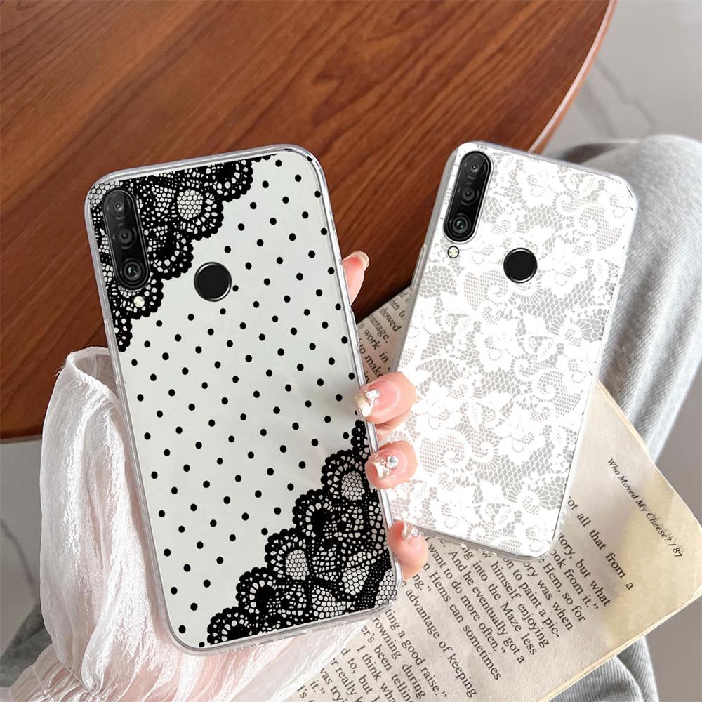 Flower Romantic Lace Pattern Phone Case For Huawei P30 P20 Lite Mate 20 Y6 Y7 P Smart 2019 Honor 20 50 Clear Transparent Cover