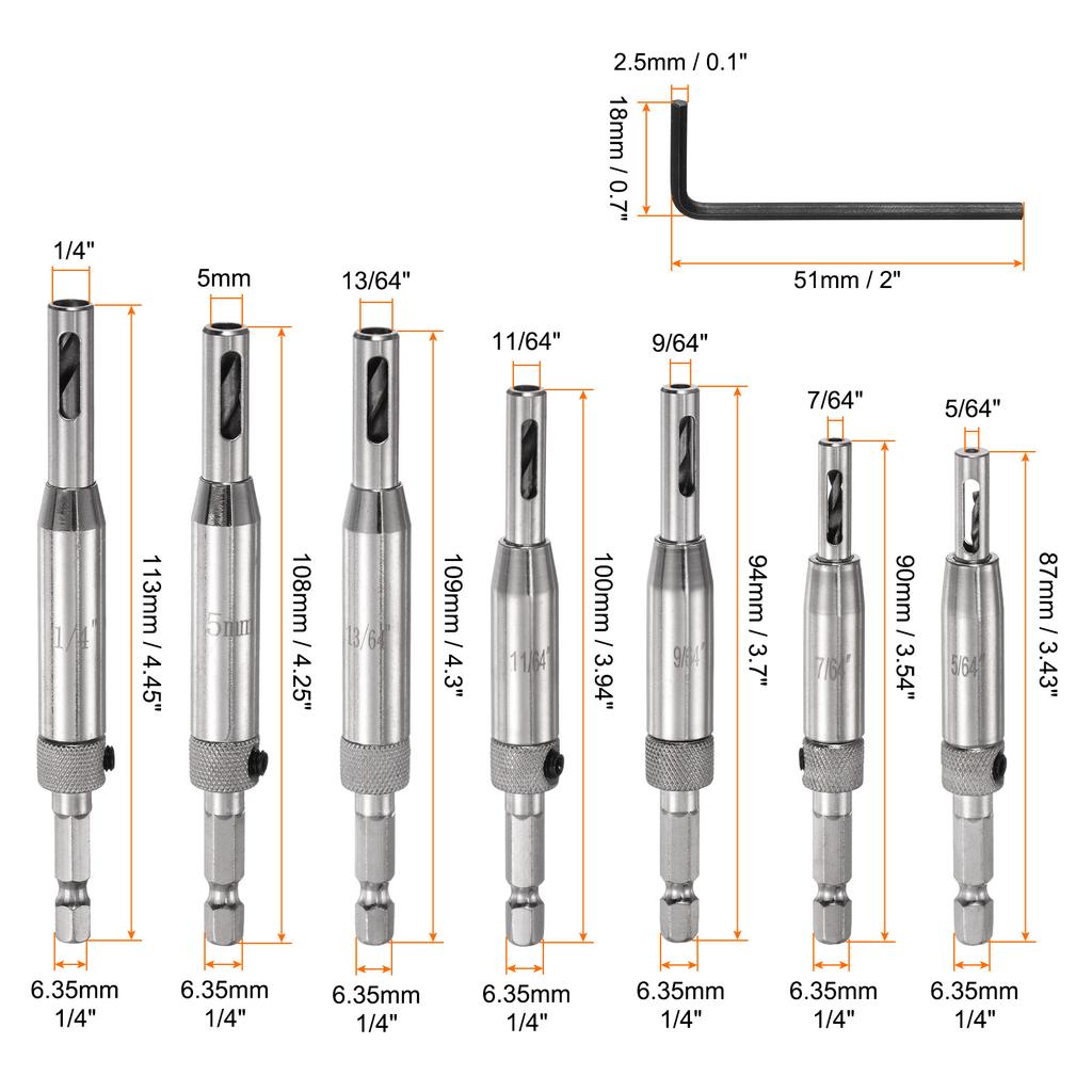 3/4/7/8pcs Self Centering Drill Bit Set Drilling Bits for Wood Working Cabinet Door Hinge Hole Punch Tool with Hex Keys L-Shape