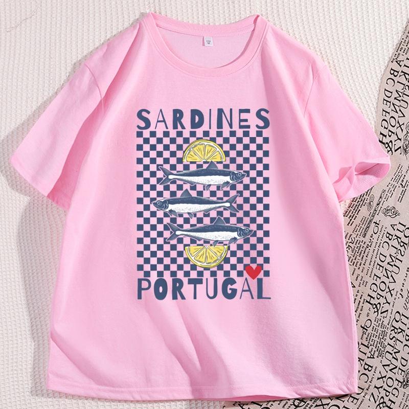 Vintage Sardines Graphic Tee Unisex Unisex Summer Portugal Coastal Comfort Tshirt Beach Shortsleeved Round Neck Tshirt Clothes