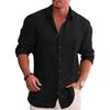 Camicia da uomo in lino a maniche lunghe con bottoni e colletto rovesciato, polsini arrotolabili, vestibilità ampia, casual, per uso quotidiano, all'aperto, da spiaggia