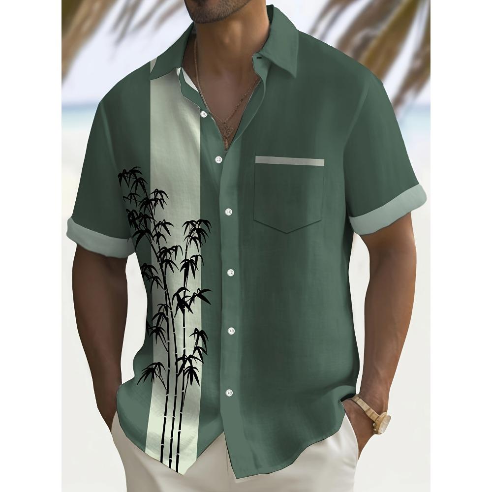 

Vintage Print Men s Large Size Button Pocket Short Sleeve Hawaiian Shirt S