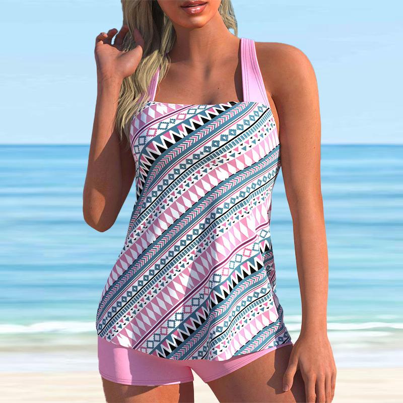 Costum de baie cu bretele de umăr pentru femei Bikini cu imprimeu cu frunze de paiete Costum de baie tankini