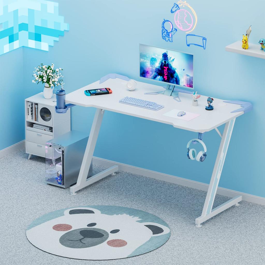 Victone Gaming Desk Year Width 112cm Depth 60cm Height Computer Desk PC Desk Game Desk Office Desk Work Desk Carbon Fiber Top with Cup Holder and