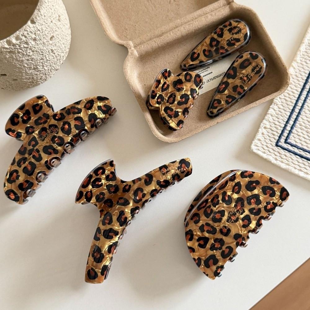 Coffee Color Hair Claw Clip Leopard Print Shark Clip Crab Hair Clip  for Women Hair Accessories