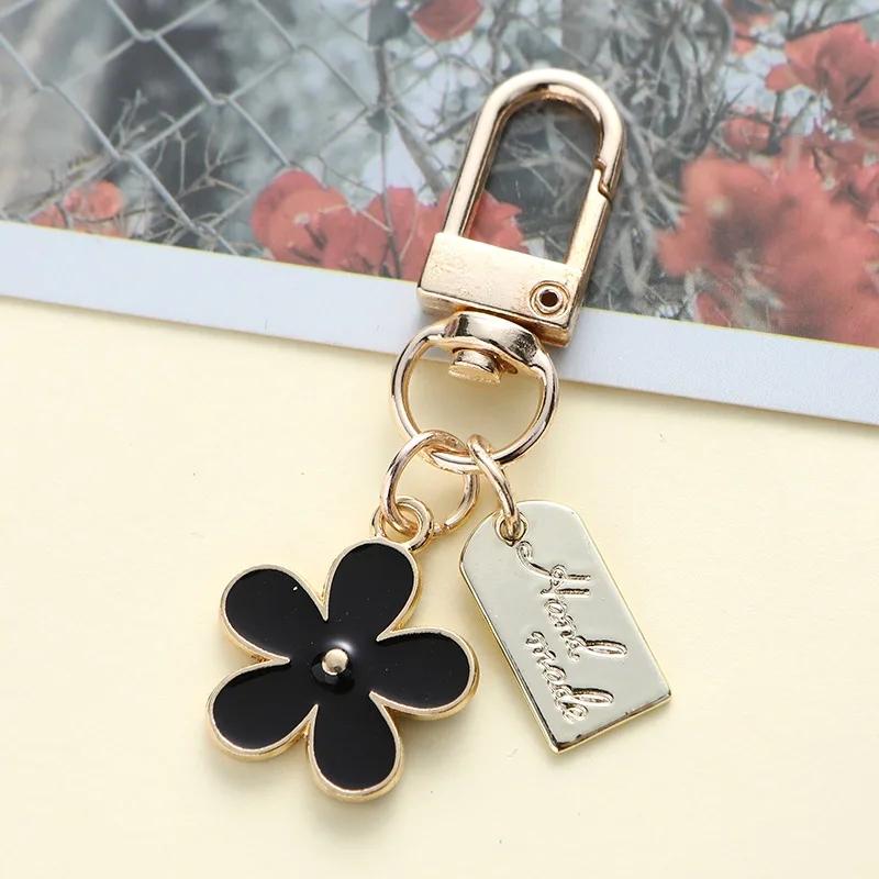 Lovely Sakura Flower Keychain Charm Enamel Pink White Black Women Bag Charms Key Ring Accessories