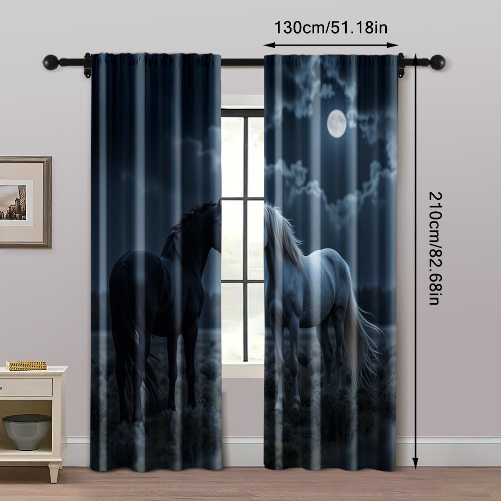 2pcs   Curtain Set Horse 100% Polyester (without Rod) Festive Use for Bedroom   Living Room   Office   Home & Cafe Decor