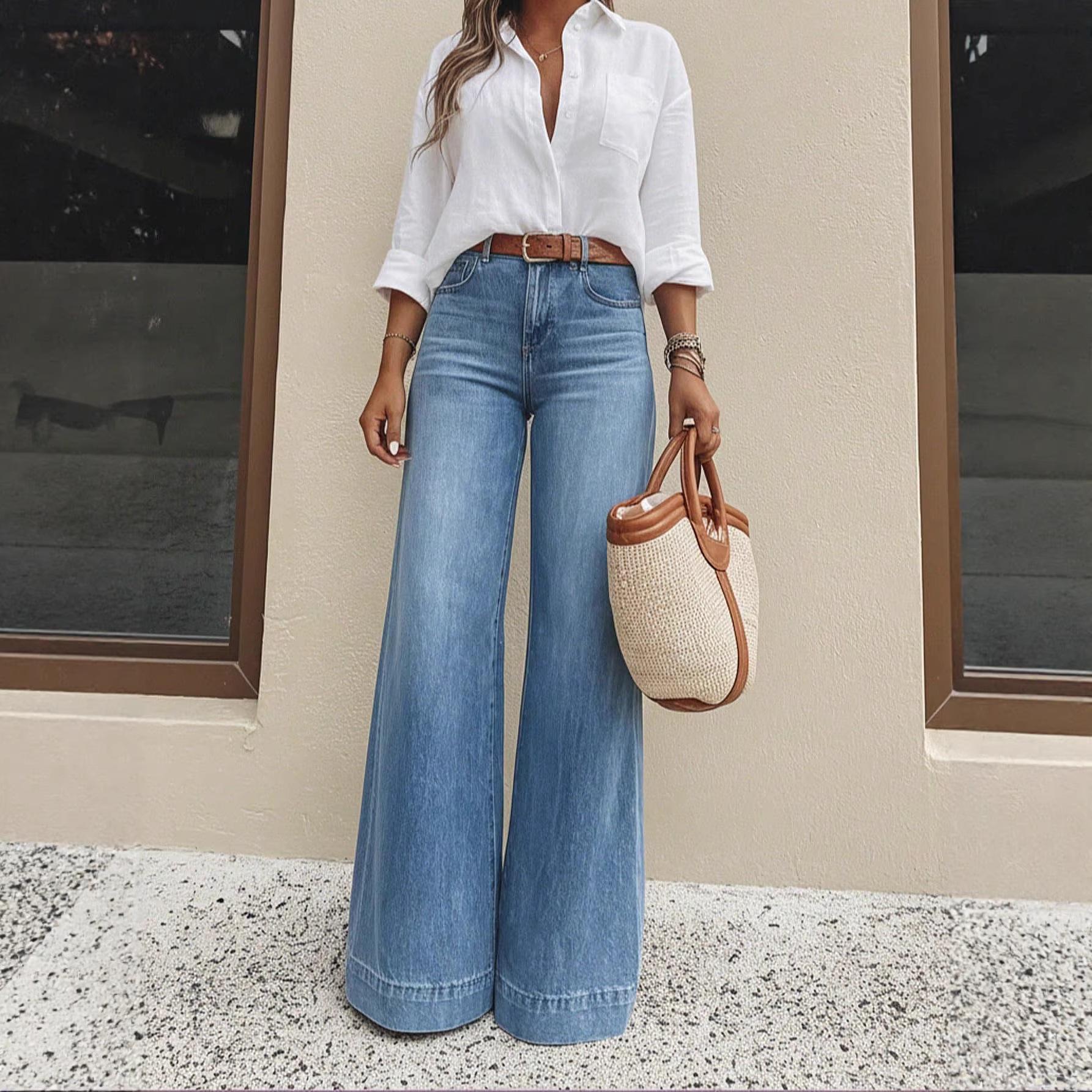 2026 Spring/Summer Retro Washed Wide-Leg Flattering Jeans for Women L