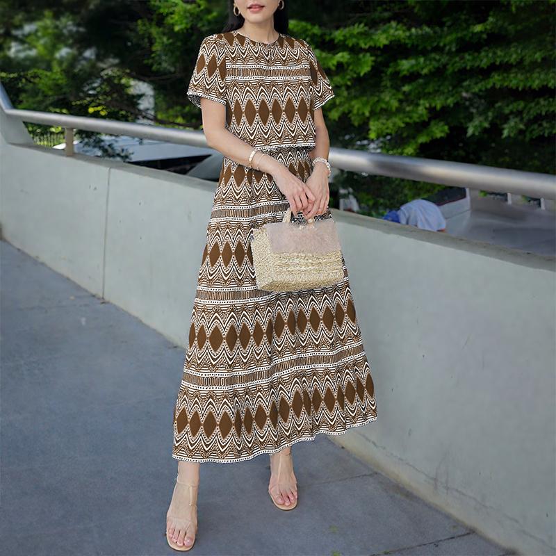 ZANZEA Women Short Sleeve Blouse and Long Skirts Summer Two Piece Suit Sets