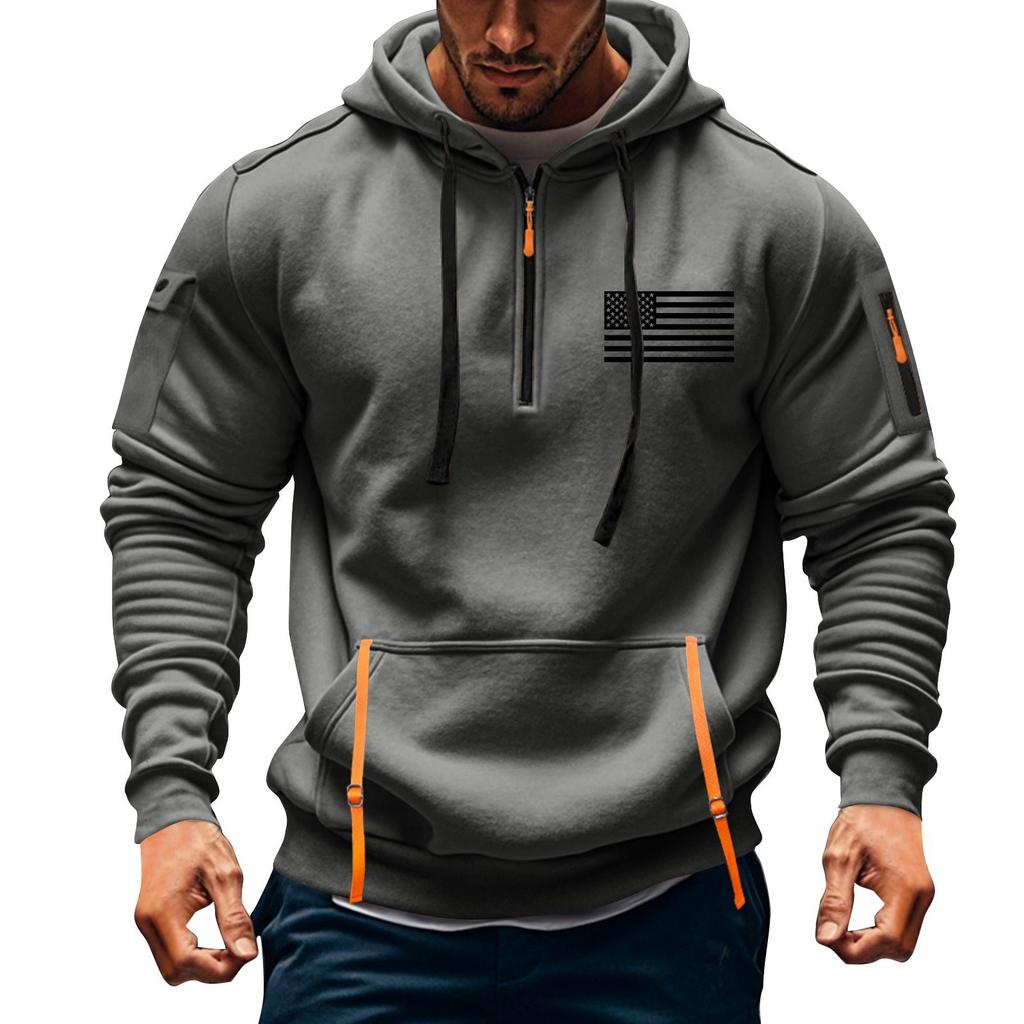 Men's Printed Sweatshirt Hoodie Zipper Arm Pocket Cardigan Men's Sports Large Size Casual Hoodie
