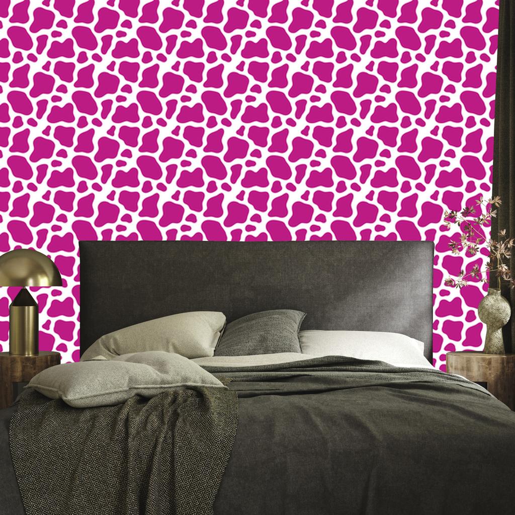 Cow Patches Wallpaper Purple, Powder Pink and White 50x1000