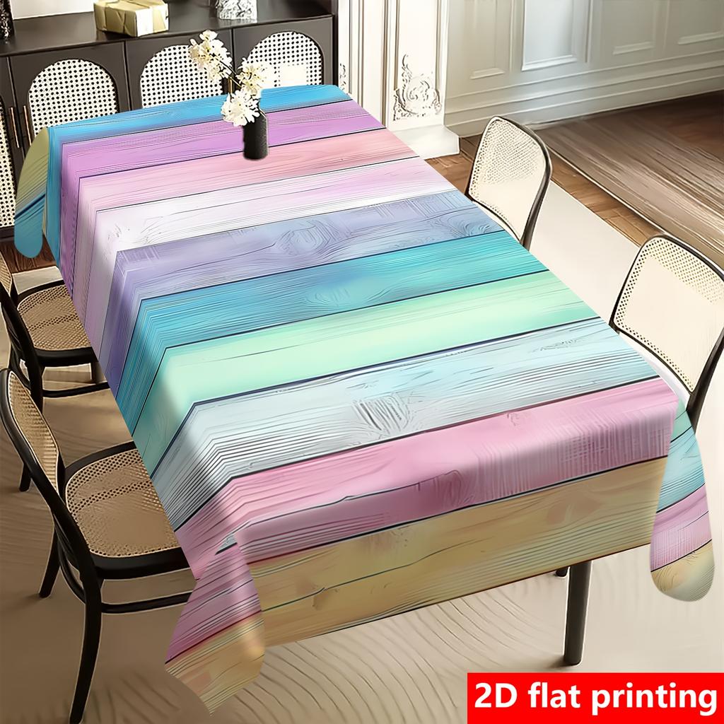 1pc Rectangular Tablecloth Rainbow Wood Grain Print Table Cover For Dining Kitchen Party Decorative