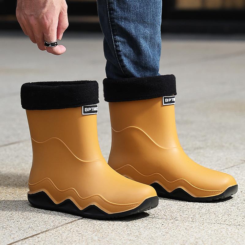Rain shoes men's new non-slip waterproof rain boots men's cotton outer wear work car wash shoes fishing shoes medium and short rubber shoes