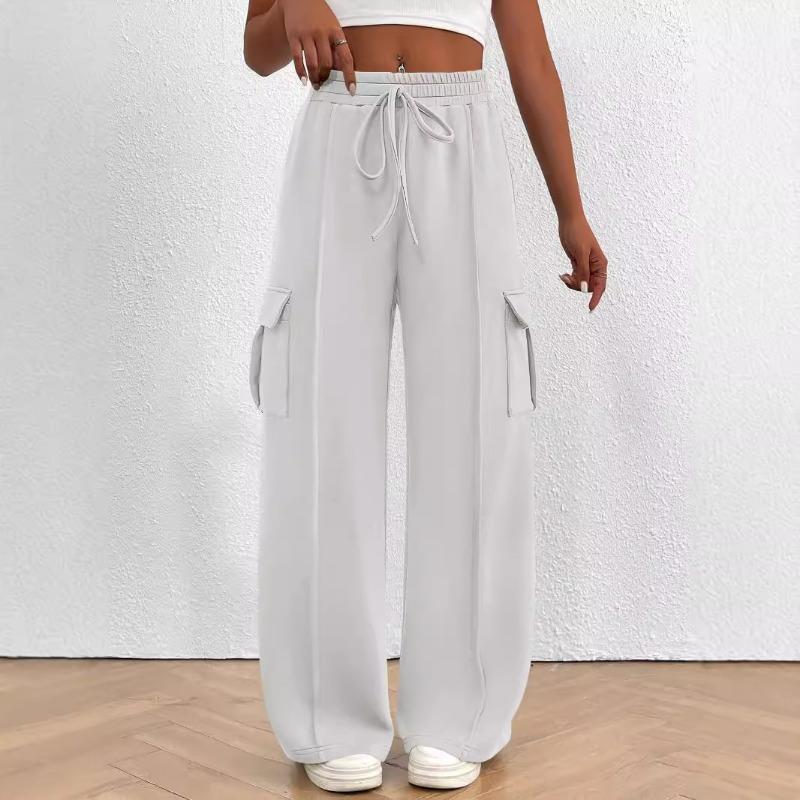 2025 Fashion Loose Casual Wide-leg Women Long Pants Drawstring Solid Color Pockets Sweatpants Office Autumn Wintercasual Jogging Pants Simple Trousers