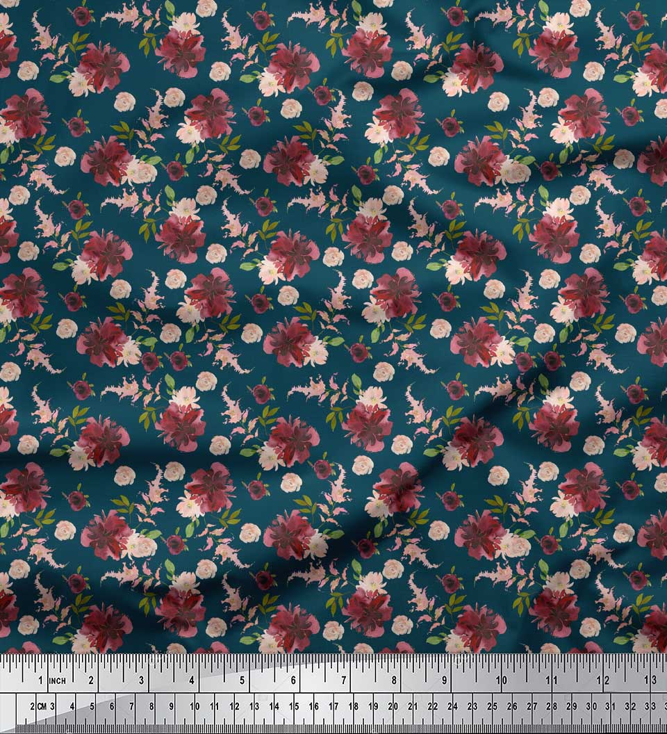 

Тканина Soimoi Blue Poly Crepe Leaves & Chrysanthemum Floral Printed Тканина 1 метр 42 дюйма 42 Inch Wide - Viscose Chiffon синій