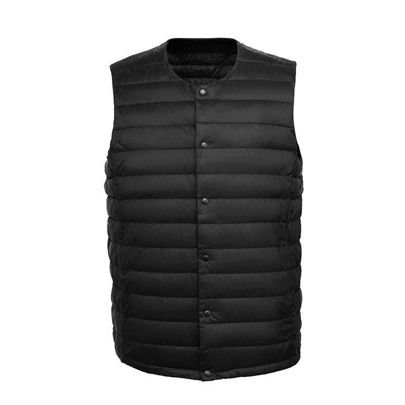 Men's Lightweight Sleeveless Down Vest - Warm 90% White Duck Down, Round Neck/V-Neck, Two-Way.