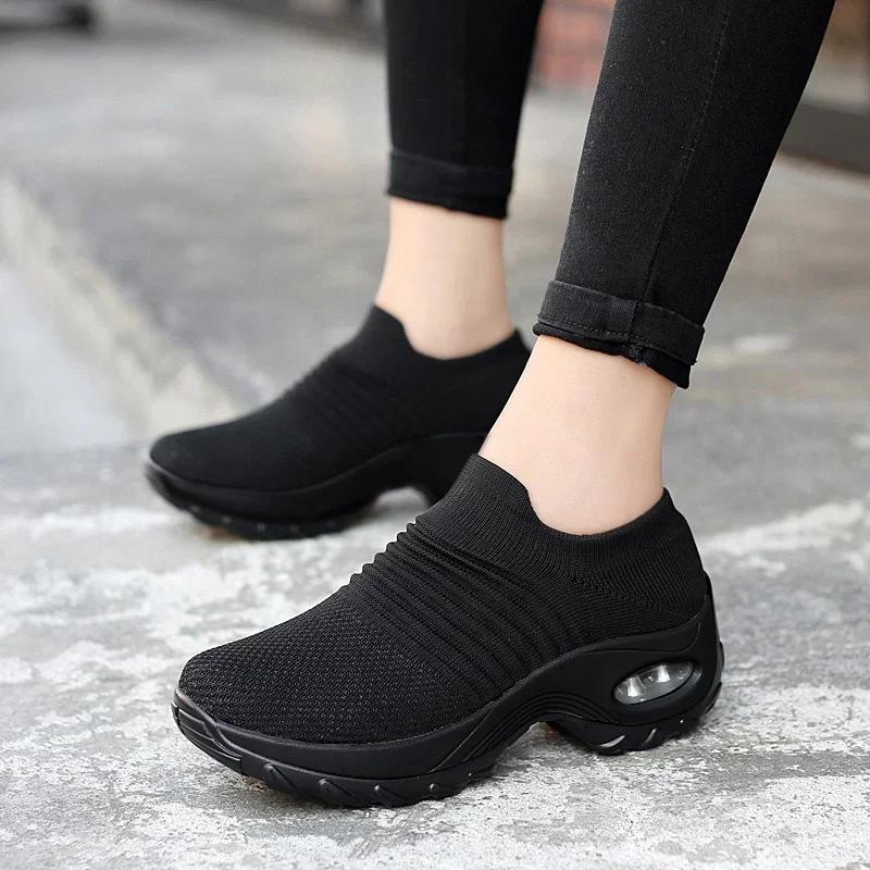 Damen Plateau Laufschuhe Orthopädische Höhenerhöhung Strick Turnschuhe Atmungsaktiver Komfort Rutschfest Tennis Damen Freizeitschuh