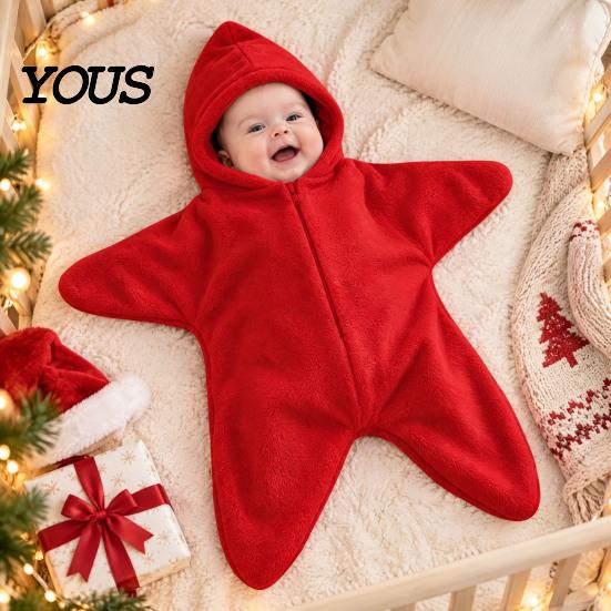 Süßer Sternförmiger Baby-Strampler Neugeborenen-Schlafsack, Weiche Flanell-Wickeldecke für Jungen Weihnachtsoutfit Mädchen, Warmes Feiertagskostüm Fotografie