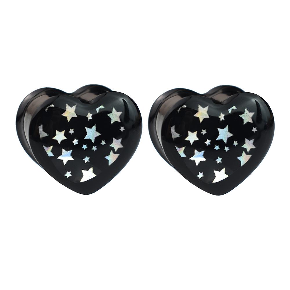 

2 шт. 8-30 мм со звездным узором в форме сердца, ушные манометры, туннели, двойная расклешенная вилка, расширитель для ушных носилок, ювелирные изделия для пирсинга для женщин и мужчин 8mm