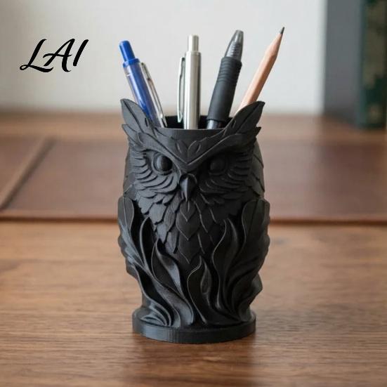 Creative Classroom Organizer 3D Printed Owl Pen Holder Desk for Office Stationery Durable Pla Stationery Holder Retro Relief Animal Storage