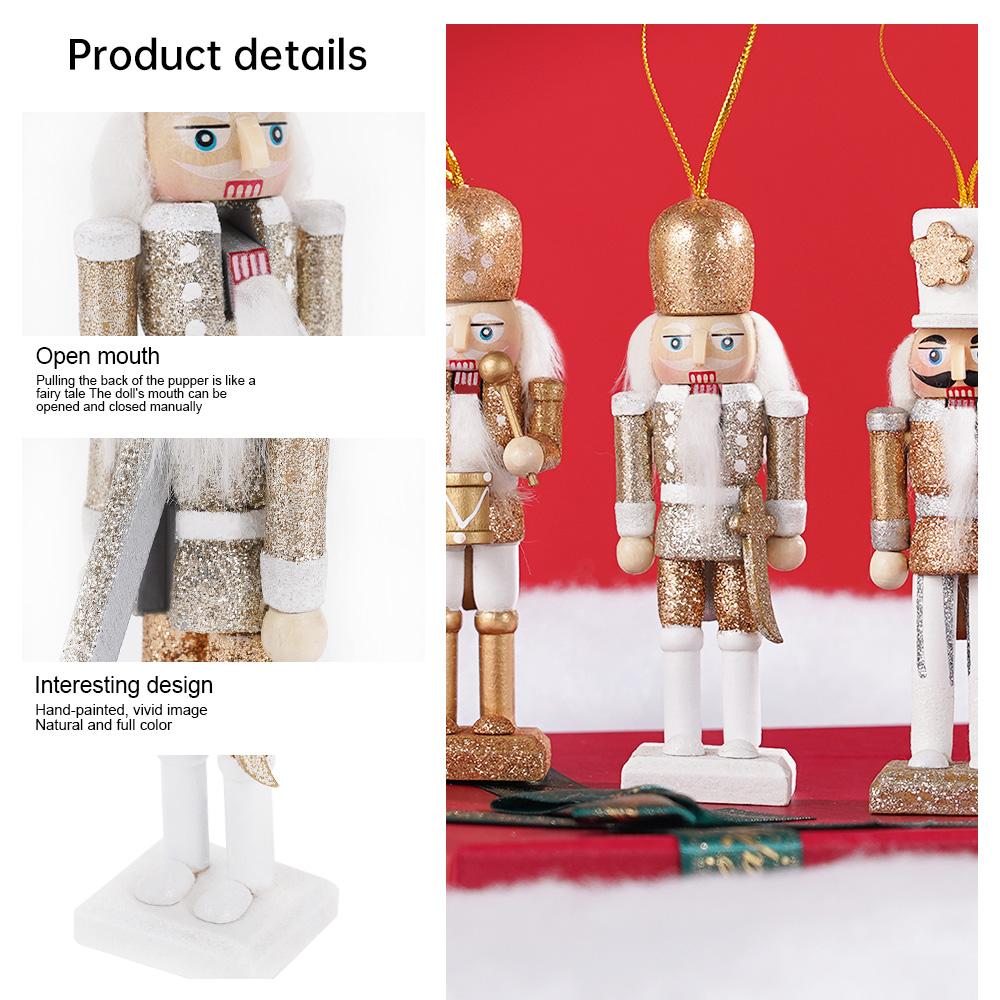 5Pcs/Set 12CM Nutcracker Puppet Soldiers Doll Christmas Pendants Gift Ornaments Decoration Cartoons Golden Sparkling Handicraft