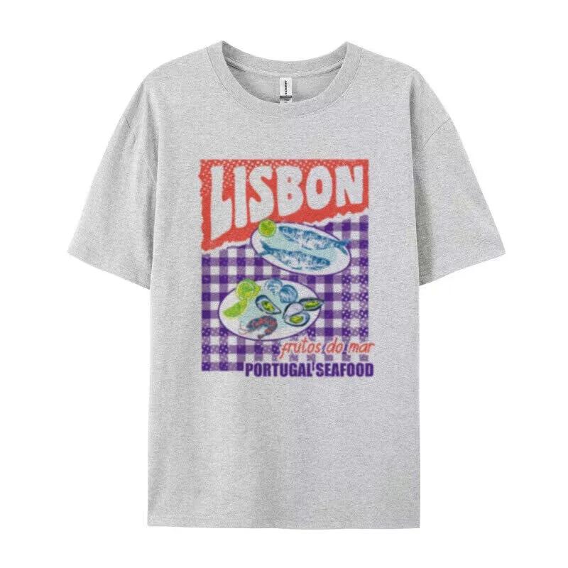 

Lisbon Seafood Graphic Tees Women Retro Cute Aesthetic Foodie TShirt Sardine Oyster T Shirt Unisex Summer Loose Vacation Tops S