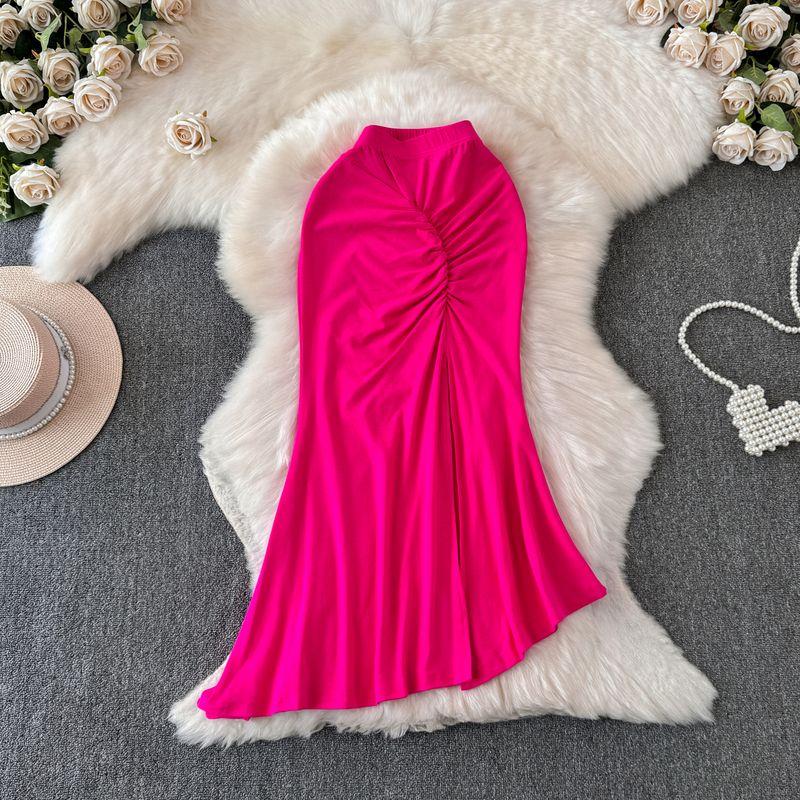 

Multicolor Elegant Women s Summer Sexy Slit Sheath Skirt Rose Red One size