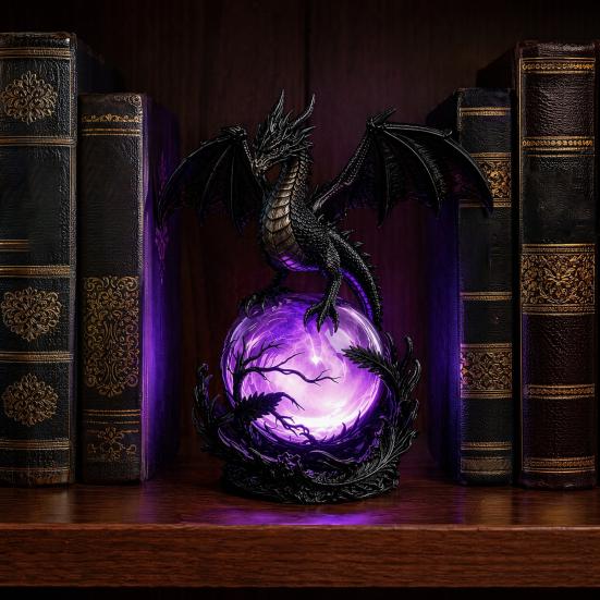 Dragon Faux Crystal Ball Lamp, Gothic USB Night Light, Dark Fantasy Resin Decor for Desk Bedroom, Halloween Gift for Gothic Lovers