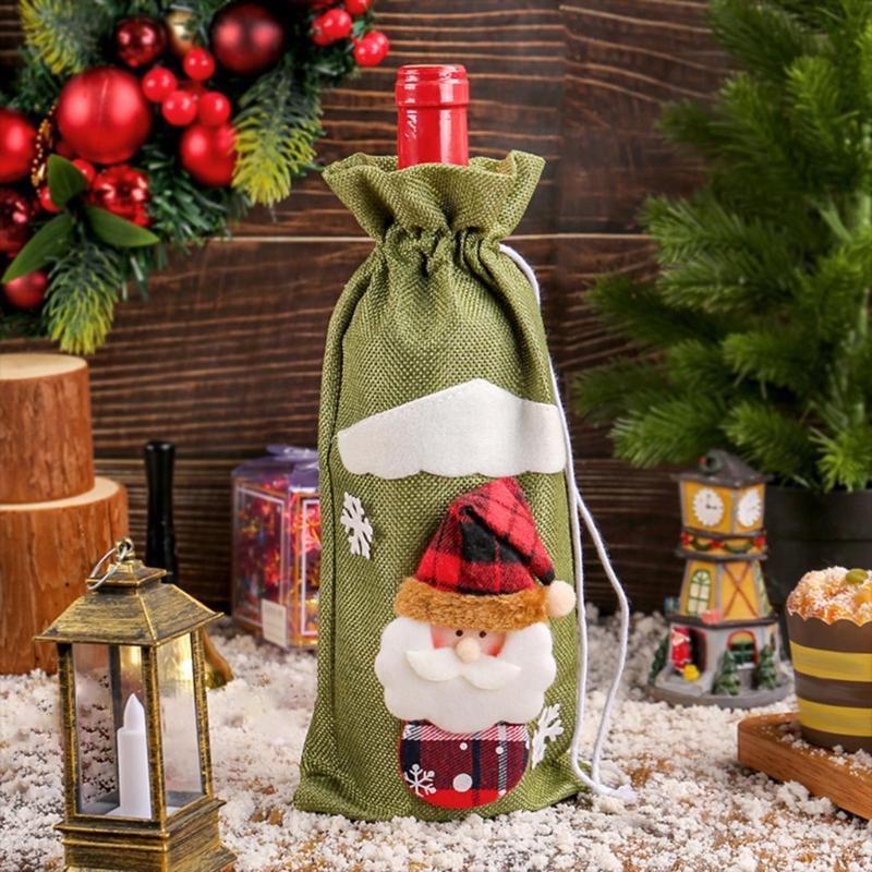 Weihnachtsfeier Dekorationsset 4 Stück Wiederverwendbarkeit Weihnachtsmann Flaschenhüllen für Festival Tischdekoration Haus Bar Zubehör