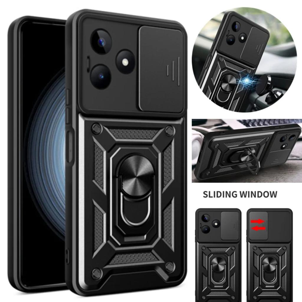 For Realme C53 4G Case Slide Camera Protect Armor Case For Oppo Realmi Realme C53 C 53 RealmeC53 Magnetic Holder Ring Cover