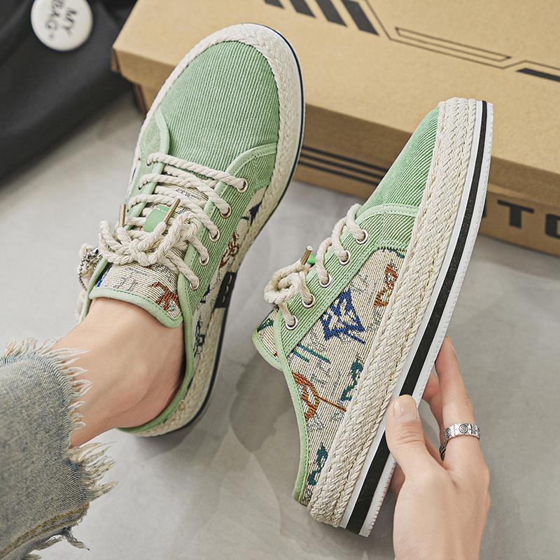 Shoes Summer Mules Half Sandals Man Canvas Slippers for Men Original Designer Luxury High Quality Fashion Rubber Casual Adult