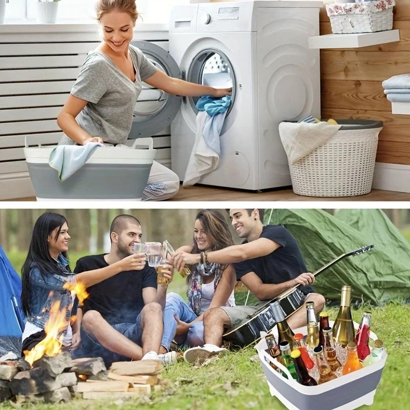 Large Capacity Portable Folding Basin with Handle and Drain Plug. Suitable for Various Scenarios