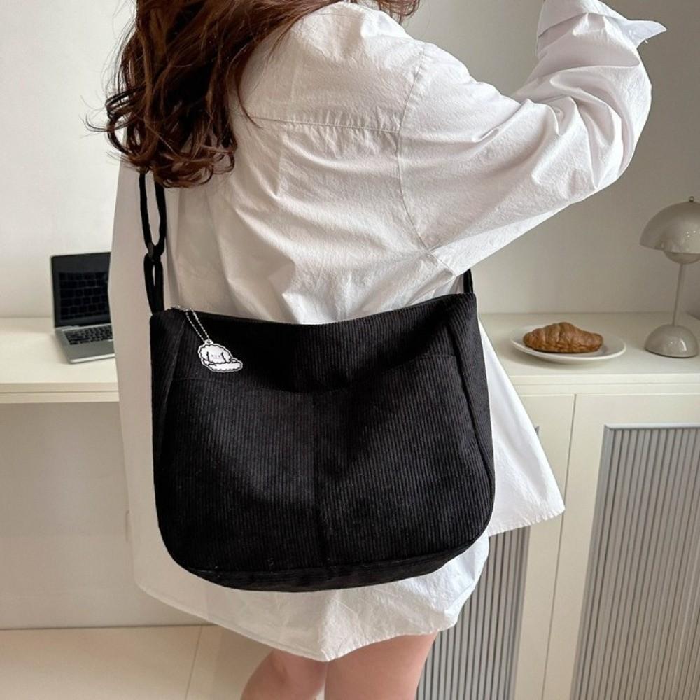 Korean Style Corduroy Shoulder Bag Solid Color Women Tote Bag Portable Crossbody Bag  Women