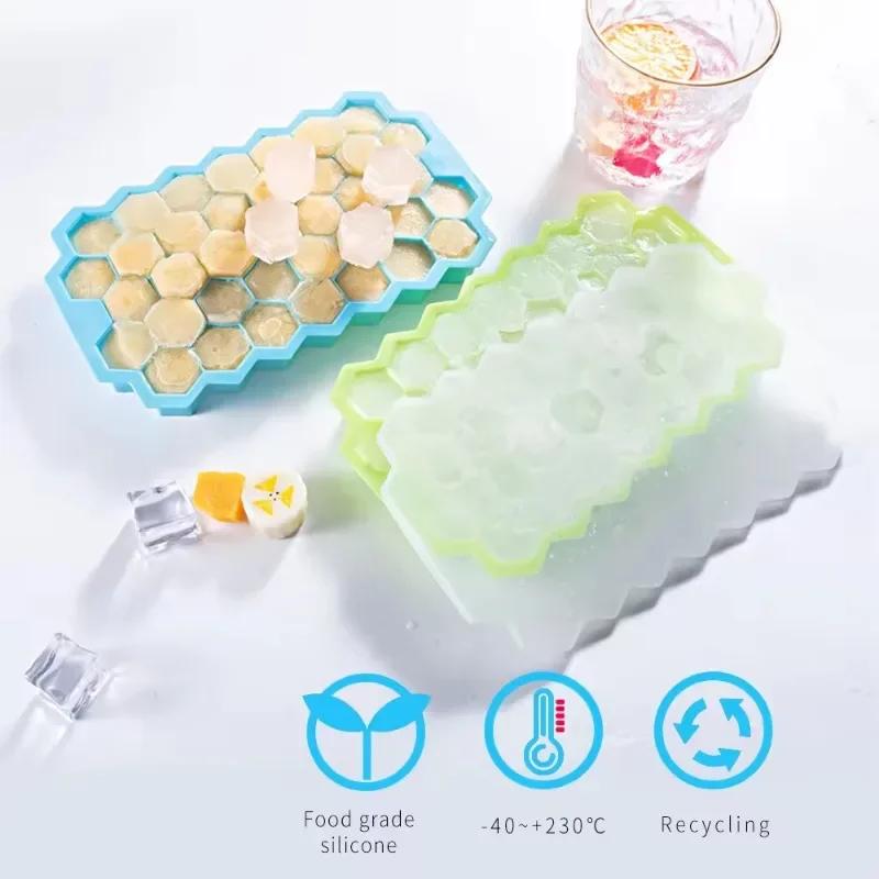 Reusable Silicone Ice Cube Tray with Removable Lids, BPA Free, Creative Honeycomb Cube Maker