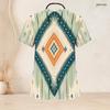 Women Plus Size Geometric Printed Nurse Scrub Top V Neck Short Sleeve With Front Pockets