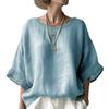 Womens Oversized Relaxed Fit Linen Cotton Blend Shirt Loose Round Neck Top Casual Plus Size